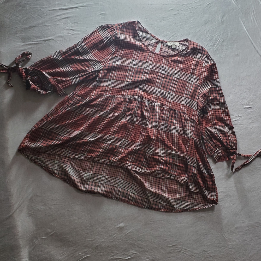 🍄3/$20🍄UMGEE plaid silky blouse dusty rose
